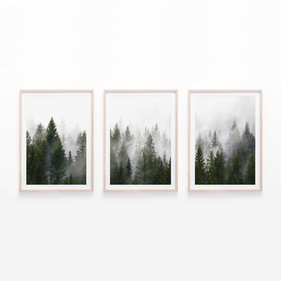 Foggy Forest Triptych, Nature Wall Art (Digital Download)