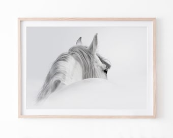 White Horse Print, Minimal Equestrian Wall Art, Scandinavian Decor, Digital Download