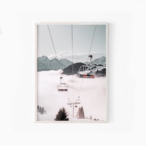 Winter Wall Art, Ski Lift Print, Snowy Forest Photography, Digital Download, Instant Download, Winter Home Decor