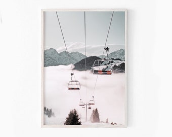 Snowy Mountain Ski Lift Photography Print (Digital Download)