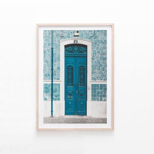 Lisbon Door Wall Art, Blue Tile Door, Rustic Wall Decor, Lisbon Photography, Digital Print, Portuguese Architecture