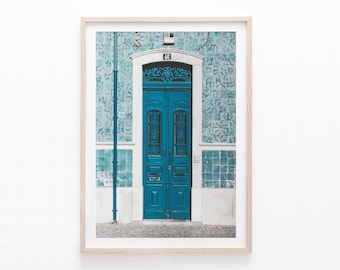 Lisbon Door Wall Art, Blue Tiled Portugal Print, Digital Download
