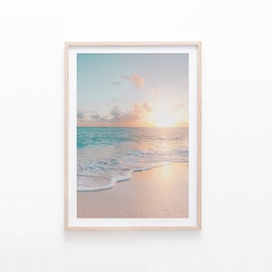 Impresión de playa, decoración costera, arte de pared del océano, arte de pared al atardecer, descarga digital, arte de pared imprimible, descarga instantánea
