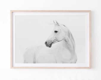 White Horse Wall Art, Icelandic Horse Print, Minimal Equestrian Decor, Digital Download