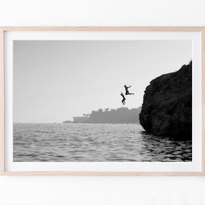 Ozean Print, Klippenspringen Wandkunst, schwarz weiß Fotografie, Haus Wanddekor, Abenteuer Druck, digitaler Download