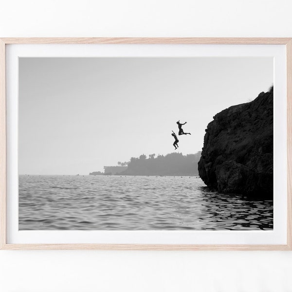 Ocean Print, Cliff Diving Wall Art, Black and White Photography, Home Wall Decor, Adventure Print, Digital Download