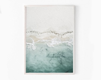 Aqua Wave Print, Minimal Küsten Wandkunst, Meerwasser Fotografie, digitaler Download