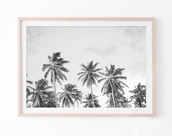 Black and White Palm Tree Print, Coastal Wall Art, Digital Download