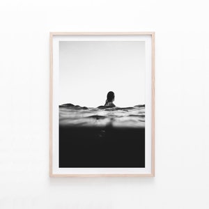 Black and White Swimmer Print, Minimalist Wall Art, Digital Download, Printable Photography