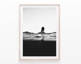 Black and White Swimmer Print, Minimalist Wall Art, Digital Download, Printable Photography