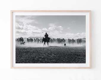 Black and White Cowboy Print, Western Ranch Wall Art, Digital Download