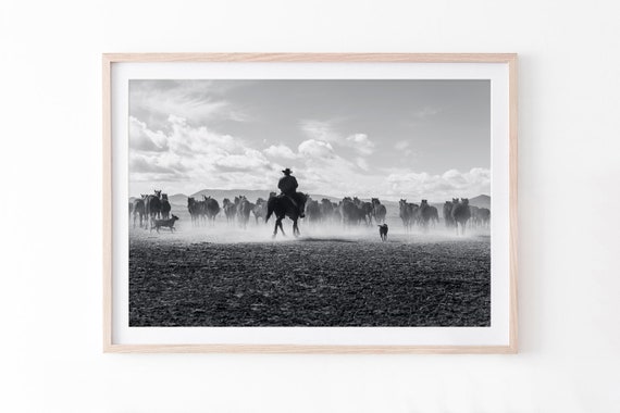 Black and White Cowboy Print, Western Ranch Wall Art, Digital Download