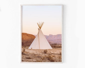 Desert Teepee Wall Art, Southwest Boho Print, Neutral Western Decor, Digital Download