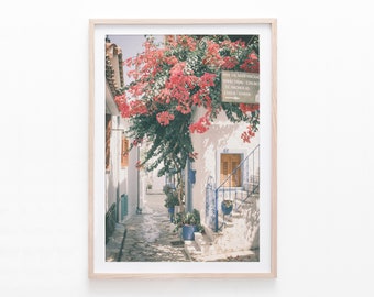 Greece Floral Wall Art, Bougainvillea Greece Print, Mediterranean Decor, Digital Download