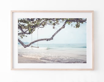 Beach Swing Wall Art, Tropical Coastal Print, Island Beach Photography, Digital Download
