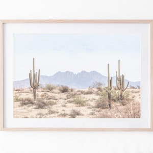 Impresión de fotografía del desierto, montaña de cuatro picos, arte de cactus de Arizona, decoración de la pared del sudoeste