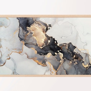 Samsung Frame TV Art, Black and Gold Marble Art, Abstract Art, Samsung TV Print, Digital Download