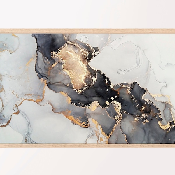 Samsung Frame TV Art, Black and Gold Marble Art, Abstract Art, Samsung TV Print, Digital Download