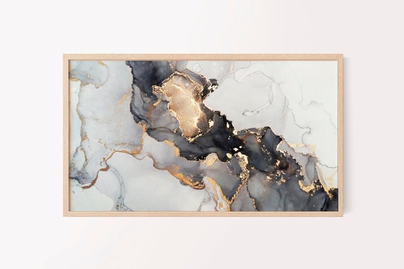 Samsung Frame Tv Art Black And Gold Marble Art Abstract Art Etsy