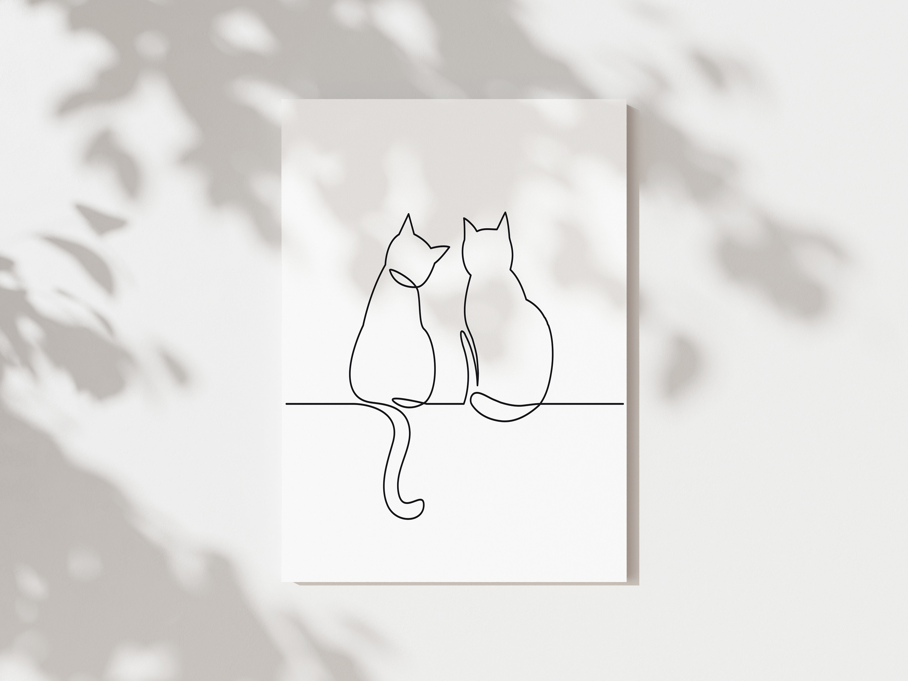 two happy cats silhouettes. Simple ink drawing sitting cats cute