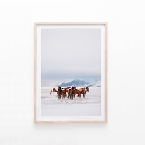 Horse Print, Mountains Wall Art, Modern Farmhouse Decor, Winter Horse Photography, Snowy Icelandic Horses, Digital Download