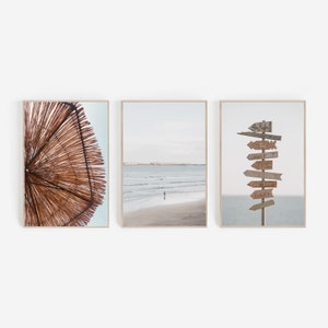 Coastal Vibes Set of 3 Prints: Beach Wall Art, Umbrella & Surf Prints, Digital Download, Printable Coastal Decor
