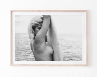 Schwarz und weiß Surf Print, Küstenwandkunst, digitaler Download