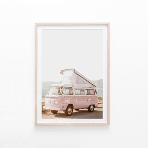 Pink Camper Wall Art, Retro Camper Print, Vintage Trailer Decor, Digital Download, Printable Art