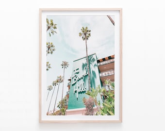 Beverly Hills Hotel Print, Palm Tree Wall Art, California Photography, Pink & Green Coastal Decor