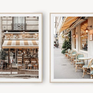 Paris Wall Art Set of 2 - Cafe and Architecture Prints, Paris Poster, French Cityscape, Printable and Digital Download