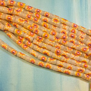 New 1 Strand pink purple Flower Polymer Clay Fimo Tube beads 15