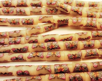 New 1 Strand Butterfly Polymer Clay Fimo Tube beads 15