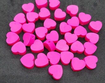 New 20  Polymer Clay Fimo Beads Fuchsia Pink Hearts 11mm