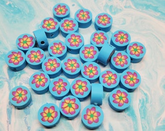 25 Polymer Clay Fimo Coin Beads Flowers