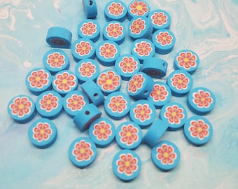 25 Polymer Clay Fimo Coin Beads Flowers