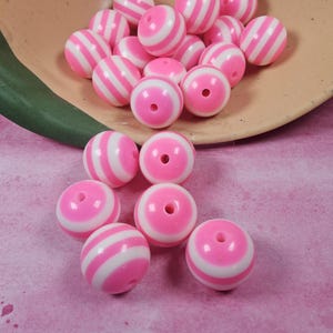 10 Large Acrylic Plastic Resin 20mm Round Chunky Gumball Beads Pink/White