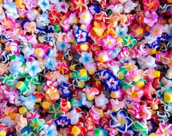 New Plumeria Flower Mixed Color Polymer Clay Fimo Beads 15mm - Assorted Colors