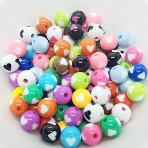 New 25 Round Black White Red Blue Green Hearts Acrylic Resin Plastic beads 12mm Kawaii Jewelry Making Assorted Beads