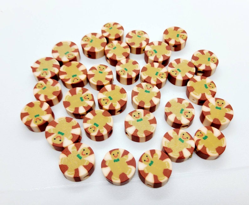 New 25 Christmas Gingerbread man Polymer Clay Fimo Beads Round Coin 10mm