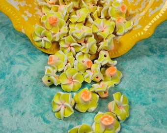 20 Yellow Plumeria Polymer Clay Flower Beads: Kawaii Jewelry Making (15mm)
