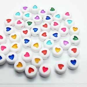 50 Kawaii Heart Beads: Acrylic Round Coin Beads (7mmx4mm)
