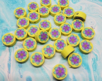 25 Polymer Clay Fimo Coin Beads Flowers