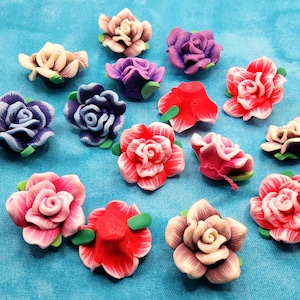 Perline Fatte A Mano Fiori Di Rosa In Argilla 15mm - 10 Pezzi Viola - Millefiori Per Creazione Gioielli
