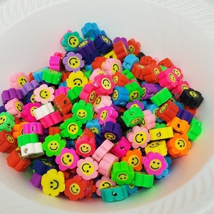 New 25 Smiley Face Mixed Color Polymer Clay Fimo Flower Shaped Beads  10mm - Assorted Colors