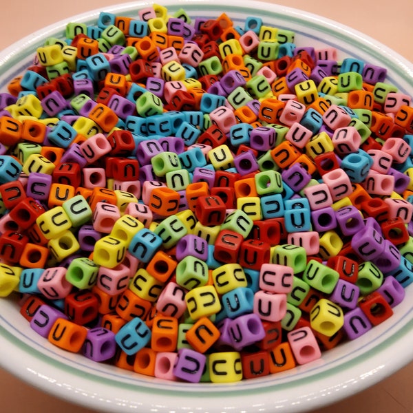 25 - 100 Colored Alphabet Spacer Candy Kawaii Jewelry Beads Size 7mm Letter U