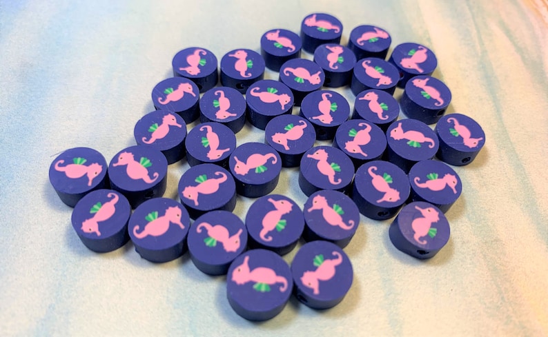 New 25 Sea Horse Beach Polymer Clay Fimo Beads Round Coin 10mm