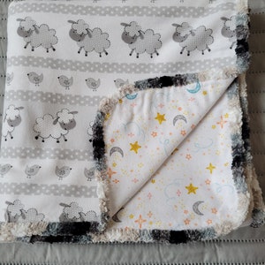 Baby Receiving Blanket Flannel with Hemstitched, Crocheted Edge (Sheep)