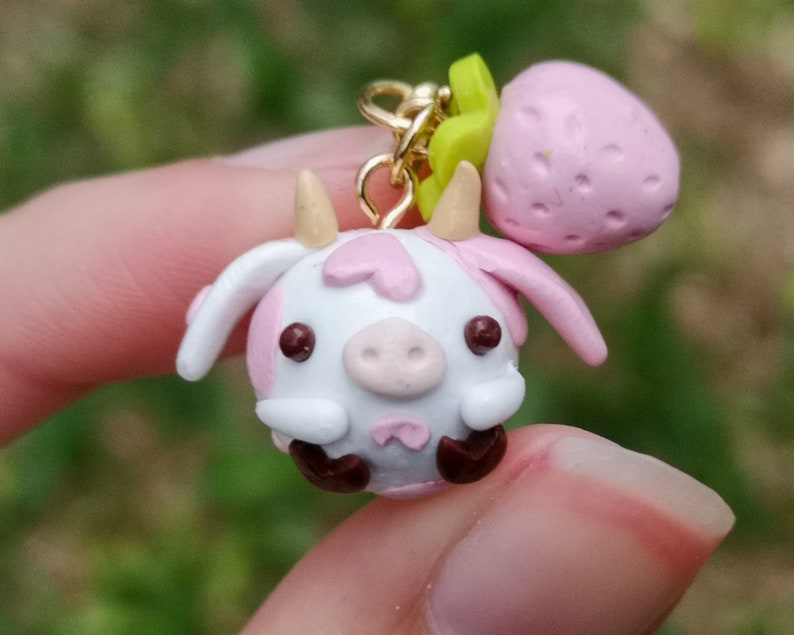Strawberry Cow Charm Animal Jewelry Cute Keychain Kawaii Etsy