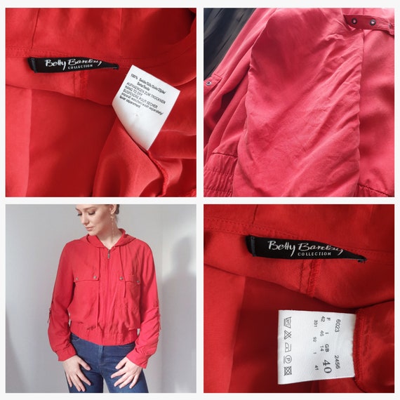 Betty Barclay Red Silk Hooded Bomber Jacket - image 10