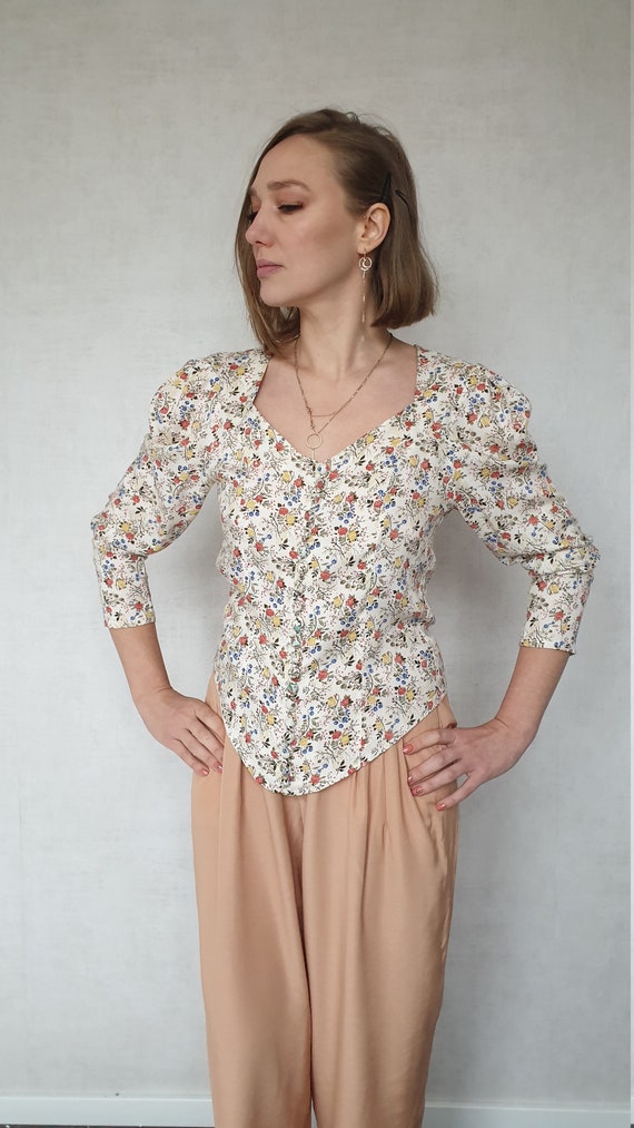 Vintage Floral-Print Romantic Blouse, 80's Loop Bu